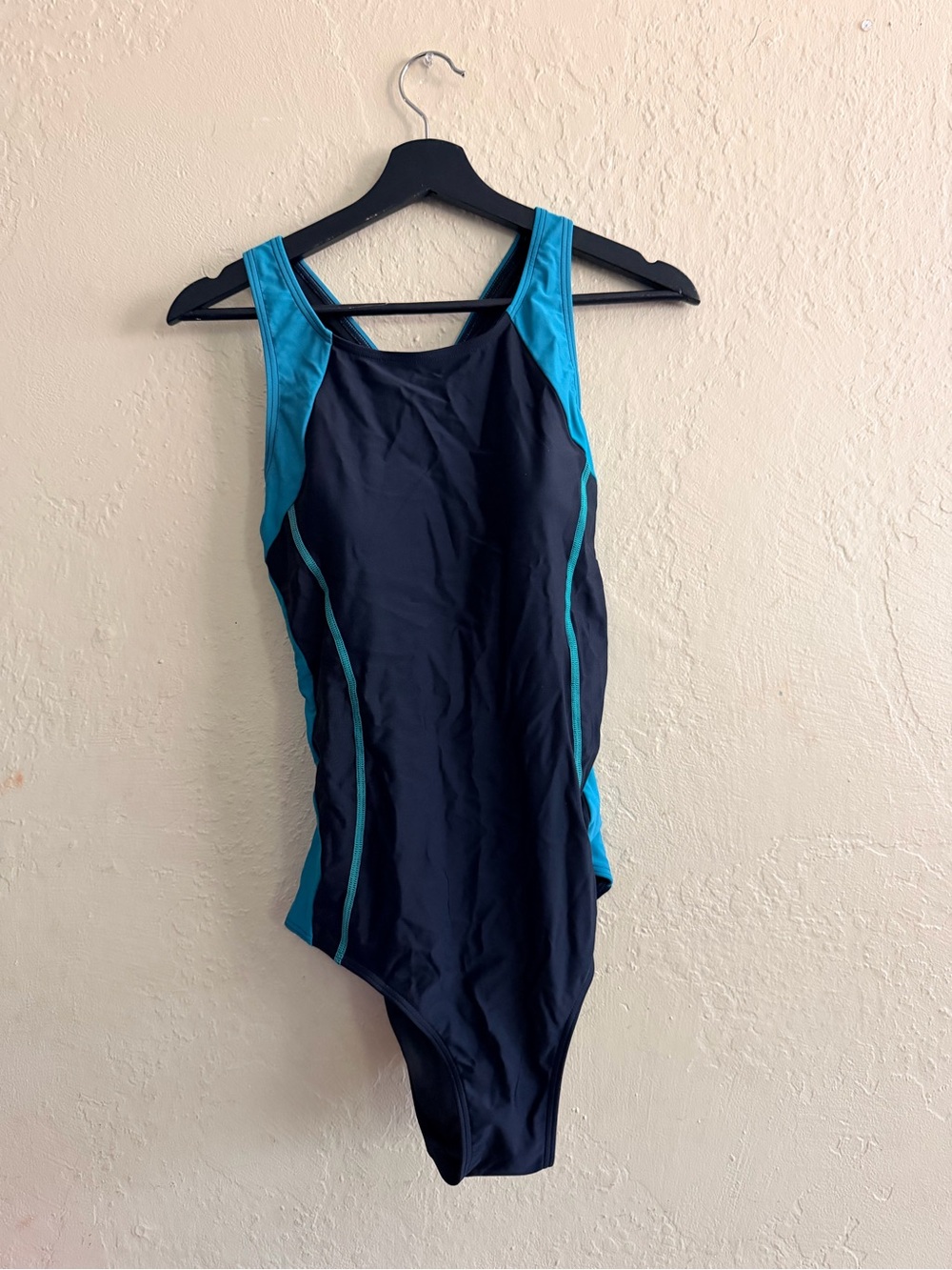 Classic Black One-Piece Swimsuit with Teal Accents